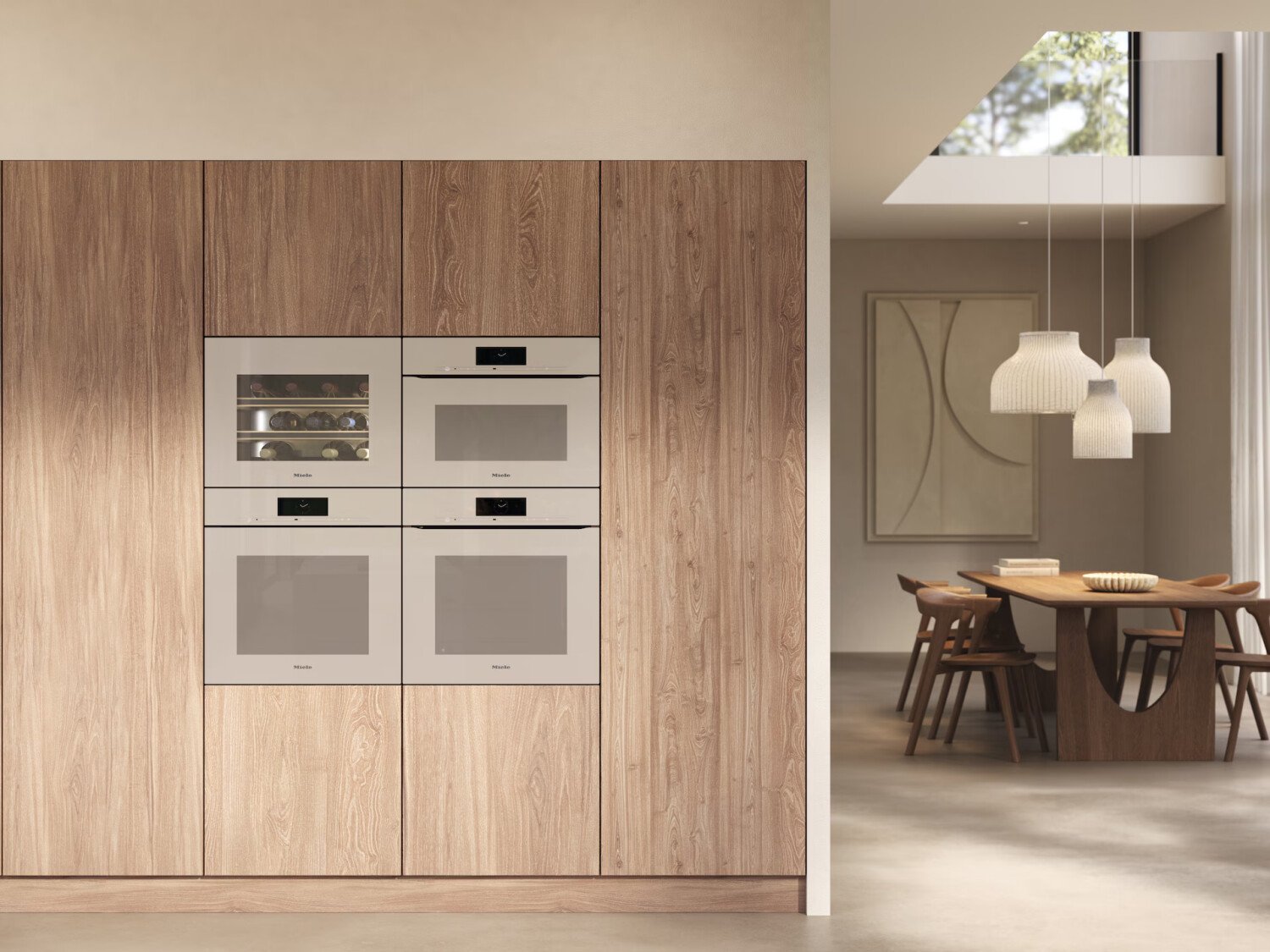 Духовой шкаф с СВЧ с фасадом без ручек Miele H 7840 BMX бежевый перламутровый